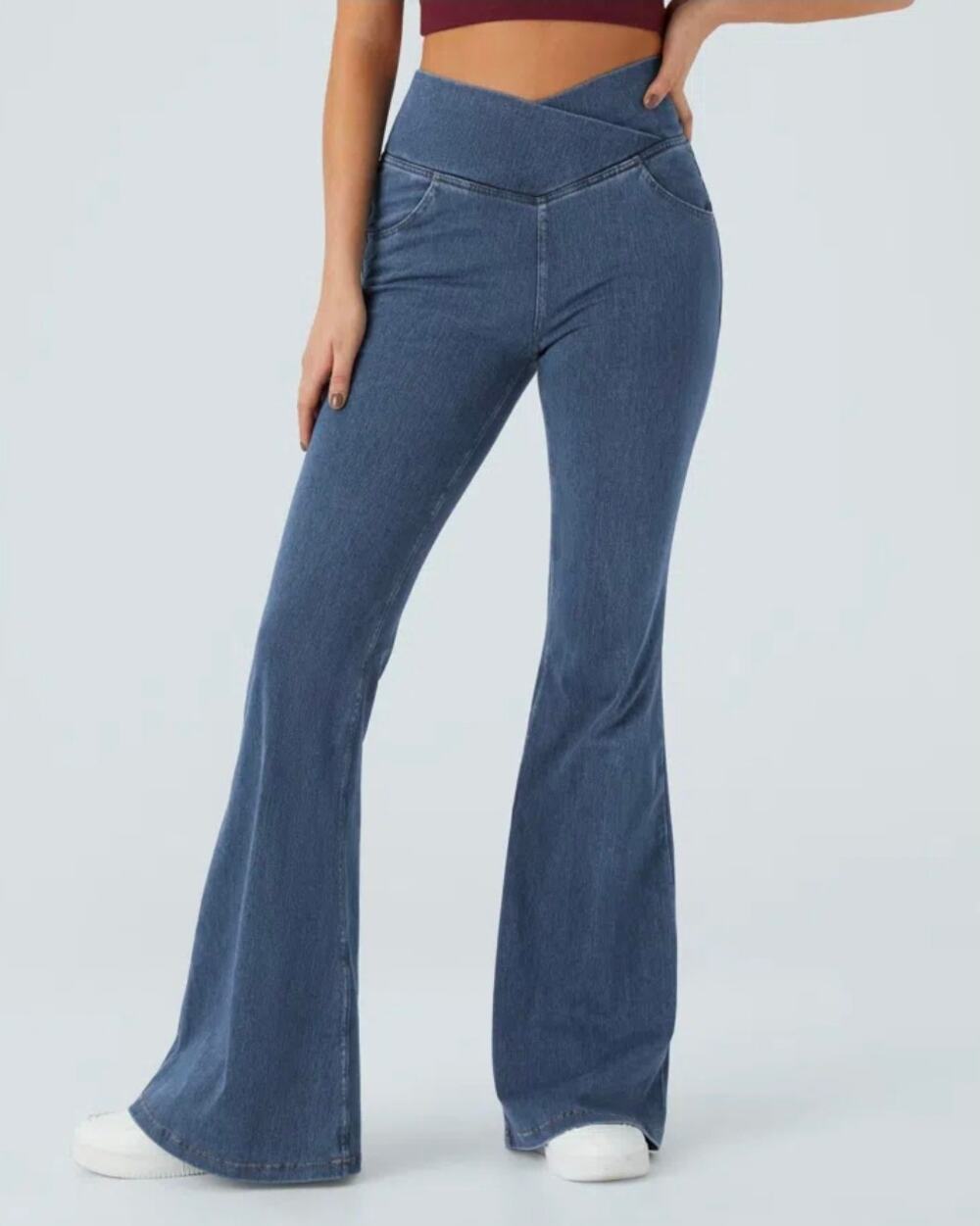 Halara criss cross wide leg flare Bell Bottom denim jeans